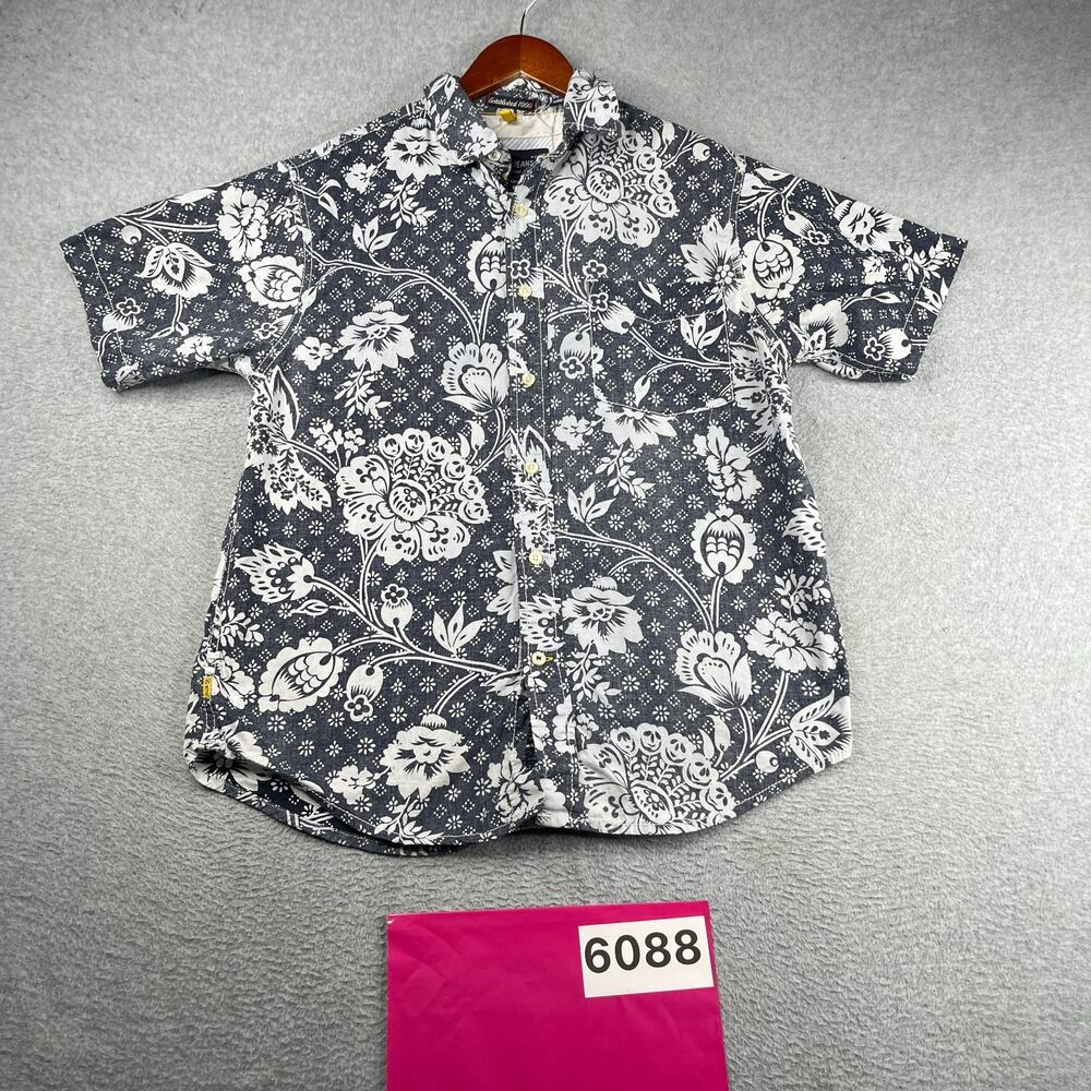 Nautica Navy Hawaiian Floral print Shirt Button Up Short Sleeve Mens Medium